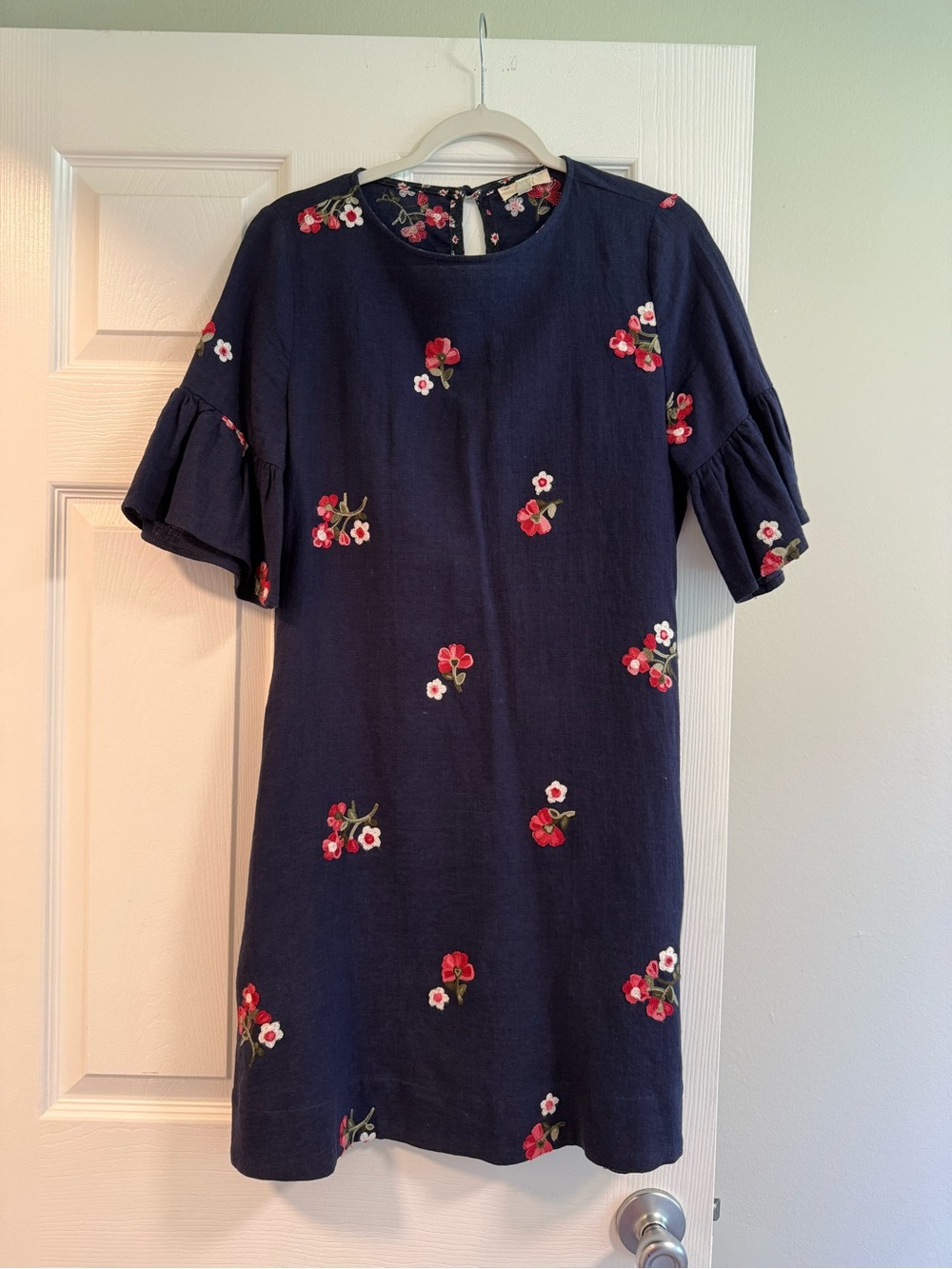 ODDY Navy Dress with Red and White Floral Embroidery